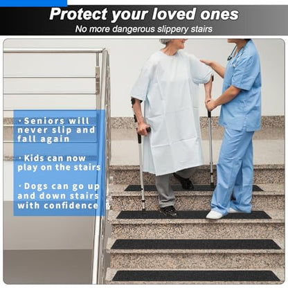 SMILOOL Outdoor Stair Treads Non-Slip Step Strips for Wooden Steps 5 Pack 6” x 24” Anti Slip Grip Tape Precut for Outside Stairs, Non Skid Stair Tread Mats Weather Resistant for Outdoors, Black - size: 6" x 24"