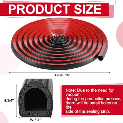 Pangda 18Ft D Shape Rubber Weather Stripping Foam Self-Adhesive EPDM Seal Strip for Noise Reduction Waterproof Dustproof for Cars Boats RVs Windows Doors (3/4" W x 3/4" H) - size: 18ft L, style: 3/4" W X 3/4" H