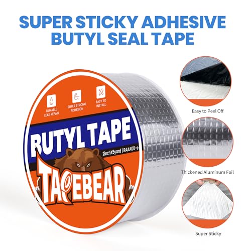 TAPEBEAR Butyl Tape 20inch x16feet, Aluminum Duct Sealing Tape Waterproof Sealant Repair Tape for RV Roof, Boat and Pipe Sealing, Glass & EDPM Roof Leak Patching - size: 20inch x16feet