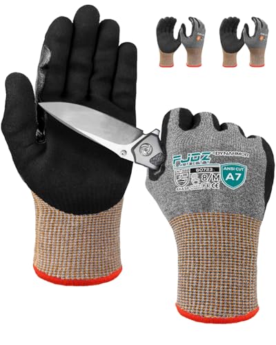 A7 Cut Resistant Work Gloves, 3 Pairs Nitrile Coated Cutting Glove for Woodworking,Construction,Fishing,Metalwork - color: Gray, size: Large