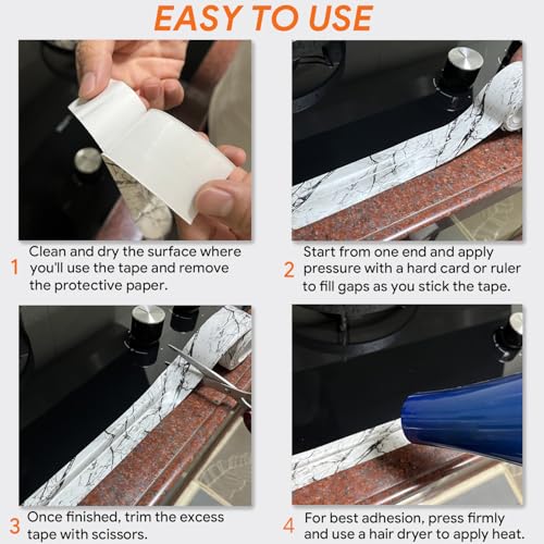 UIOCSSC Caulk Tape Strip, 1.5" x 10.5Ft Self Adhesive Bath & Kitchen Sealant Strip, PVC Waterproof Sealing Tape for Bathtub Toilet Bathroom Shower Kitchen Sink - color: Marble
