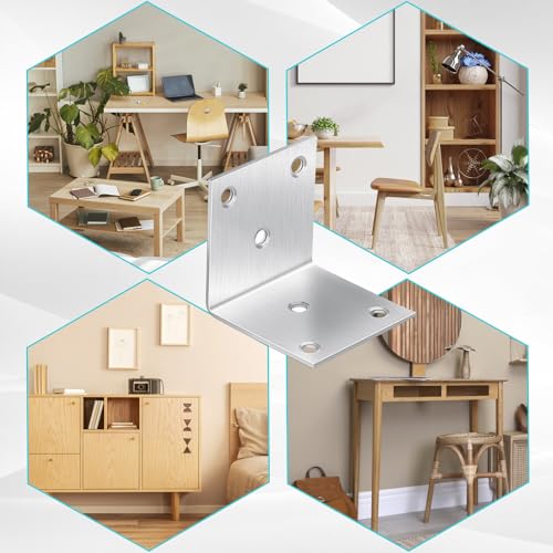 20 Pcs Metal Corner Braces, 2 Inch 90° L Brackets with Screws, Stainless Steel Angle Bracket, L Shape Bracket, Heavy Duty Corner Brace for Wood Furniture Bookshelf Bed Chair(Sliver)