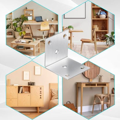 20 Pcs Metal Corner Braces, 2 Inch 90° L Brackets with Screws, Stainless Steel Angle Bracket, L Shape Bracket, Heavy Duty Corner Brace for Wood Furniture Bookshelf Bed Chair(Sliver)