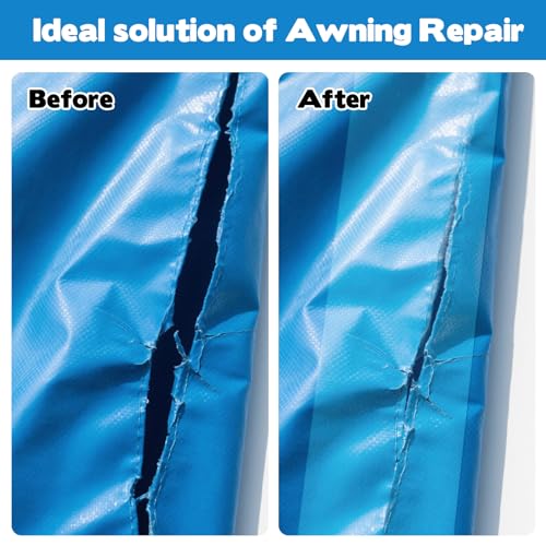 4.5Inch x 11FT Clear Waterproof Repair Tape with Scissors for Fabric, Awning, RV Roof, Tarp, Tent, Boat Cover – Heavy-Duty Polyurethane, UV & Heat Resistant Tear Repair Pctch Kit (1)