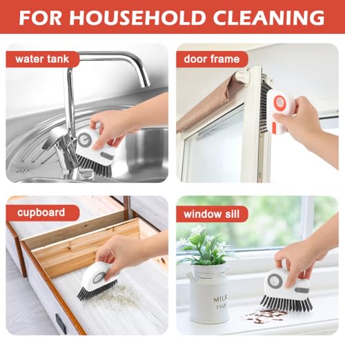 2Pcs 2 in 1 Groove Cleaning Brush, Window Track Cleaning Tools with Hidden Scraper, Multifunctional Hard Bristle Grip Brush for Sliding Door Track, Window Sill