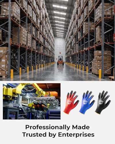 OKIAAS Men's Lightweight Construction Gloves with Grip, 12 Pairs, Red, Small - color: Red (12 Pairs), size: Small