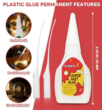 Super Glue for Plastic Fast-Drying Plastic Model Glue Strong Adhesive 3D Print, Car, PVC, Acrylic, Craft, Wood, DIY Craft 0.35 oz*2 Pack - size: 0.35 oz*2
