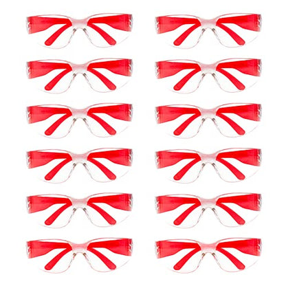 BISON LIFE Clear Safety Glasses – ANSI Z87.1 Scratch & Impact Resistant Wrap Around Eye Protection Goggles for Men & Women - color: Clear/Red
