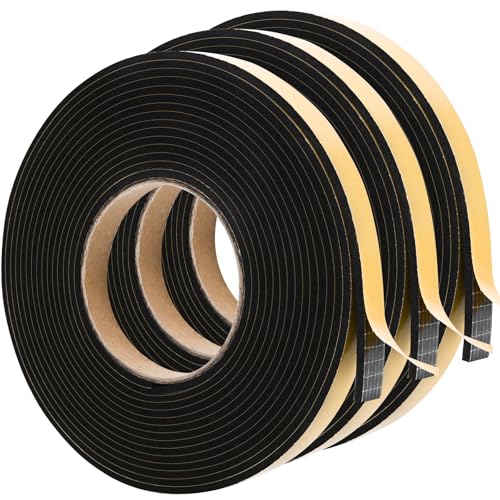 ToLanbbt Black Door Window Weather Stripping Self Adhesive Foam Tape High Density Foam Sealing Strip Window Insulation Weatherproof Gasket Tape 1/2" Wide X 1/8" Thick, 19.7 Ft X 3 Rolls, Total 59 Feet - color: Black, size: 1/2 In x 1/8 In x 59Ft