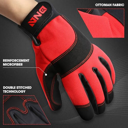 DNA MOTORING 2pair Multi-Purpose Utility Machanic Gloves, Flexible Breathable Performance Padded Knuckles Palm Work Gloves, Red/Black, TOOLS-00585 - color: Red-2pair