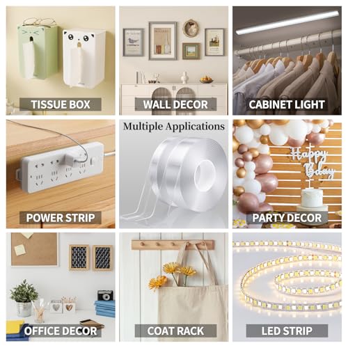Double Sided Tape Heavy Duty(2 Rolls, Total 20 FT), Removable Two Sided Nano Tape, Double Sided Tape for Walls, Used for Carpet, Poster, Picture Hanging, Outdoor Multifunctional Mounting Tape (2 Pack)
