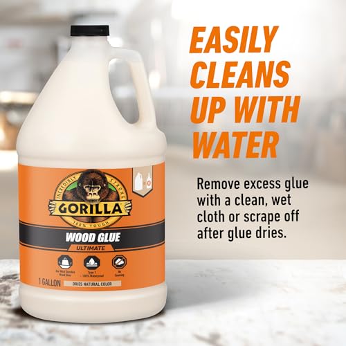 Gorilla Wood Glue Ultimate, Waterproof High‑Strength Wood Glue, Natural Dry Finish, 1 Gallon - size: 1 Gallon (1 Pack)