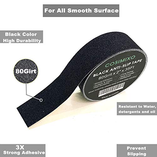 COSIMIXO 2" x 35Ft Heavy Duty Anti Slip Tape,Best 80grit Friction,Grip,Abrasive for Stairs Outdoor/Indoor Waterproof Grip Tape Safety Non Skid Tread Staircases Anti-Slip Traction Tape Black - size: 2" x 35Ft Black