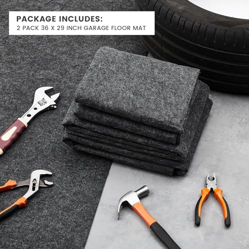 2 Pcs 29 x 36 Inch Garage Floor Mat Oil Spill Mat Oil Absorbent Pads Reusable, Washable, Waterproof Backing Contains Liquids, Protects Garage Floor or Driveway Surface, Black