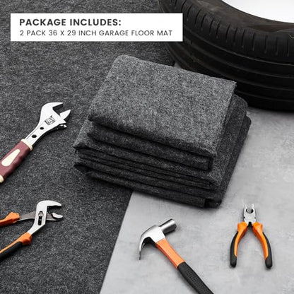 2 Pcs 29 x 36 Inch Garage Floor Mat Oil Spill Mat Oil Absorbent Pads Reusable, Washable, Waterproof Backing Contains Liquids, Protects Garage Floor or Driveway Surface, Black