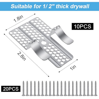 10 Pack Drywall Repair Clips, 1/2 Inch Drywall Patch Clips with 20 Screws, Professional Stainless Steel Dry Wall Repair Kit for Damaged Walls Repairing