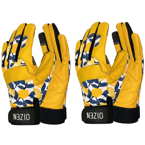 2 Pair Cowhide Leather Thorn Proof & Puncture Resistant Gardening Gloves for Women and Men, Touchscreen Compatible Working Gloves for Weeding, Digging, Planting, Gardening Gifts for Women (Medium) - color: Yellow (2 Pairs Per Pack), size: Medium