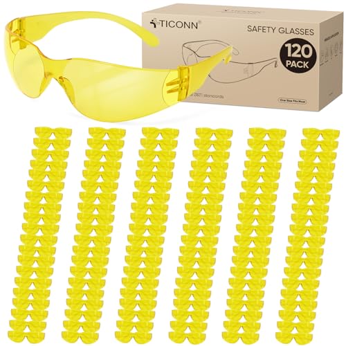 TICONN Clear Safety Glasses for Men and Women, Safety Goggles with Scratch Impact Resistant Meets ANSI Z87.1 Standard - style: 120 Pairs Yellow