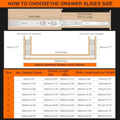 18 inch Drawer Slides 6 Pairs (12pcs) Soft Self Close 3 fold Full Extension Ball Bearing Cabinet Drawer Glides Side Mount for Dresser, Cabinet, Kitchen 100 LB Capacity 18" Silver - size: 18inch-450mm