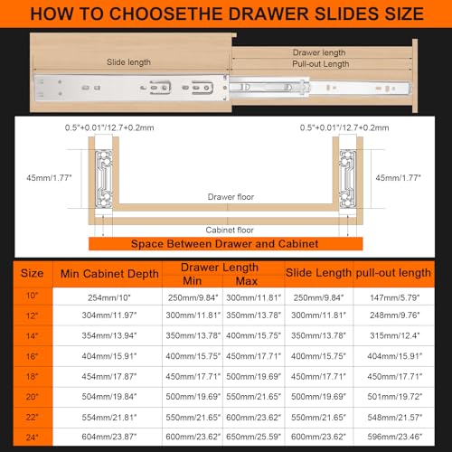 12 inch Drawer Slides 4 Pairs (8pcs) Soft Close 3 fold Full Extension Side Mount Cabinet Drawer Glides 12" Silver Cabinet Rails for Dresser, Cabinet, Kitchen 100 LB Capacity - size: 12inch-300mm