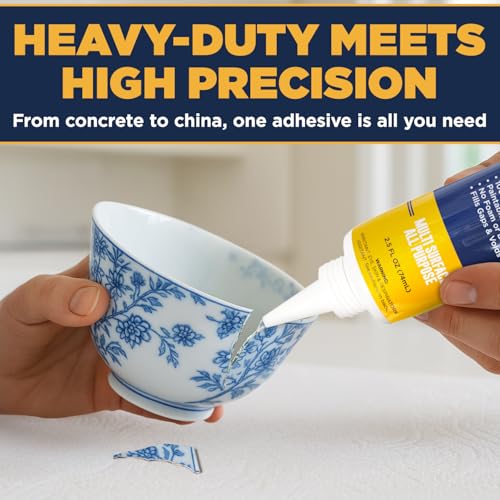 [2-Pack] Clear Construction Adhesive, Max Strength — 2.5 oz Crystal Clear Fast-Drying Waterproof Glue & Sealer for Wood, Tile, Metal, Concrete, Glass & More, Multi-Surface DIY Repair, American Owned