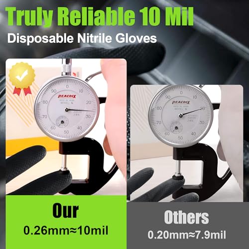 TREEGO Black Heavy Duty Rubber Gloves 10 Mil Nitrile Gloves - Raised Diamond Texture Grip for Automotive & Mechanic - Latex Free Disposable Gloves Medium, 100 Count - color: Black 100, size: Medium