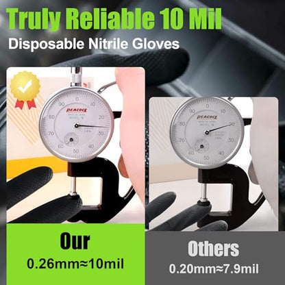 TREEGO Black Heavy Duty Rubber Gloves 10 Mil Nitrile Gloves - Raised Diamond Texture Grip for Automotive & Mechanic - Latex Free Disposable Gloves Medium, 100 Count - color: Black 100, size: Medium