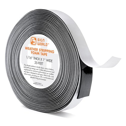 1/16in x 1in Weather Stripping Foam Insulation Tape, Doors, Windows, Sliding Door, A/C, Soundproofing, Draft Stopper, Shock Absorption (1/16" T x 1" W x 35 Ft L) - size: 1/16" T x 1" W