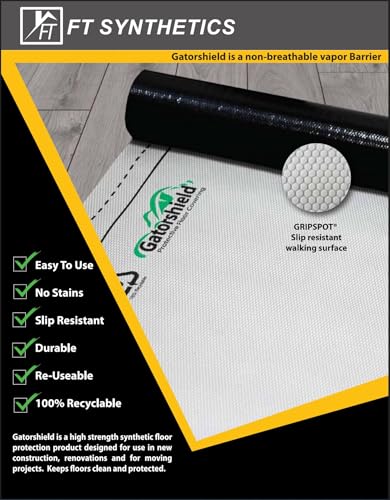 GATORSHIELD Reusable Heavy Duty Temporary Floor Protection Roll for Renovations – Slip-Resistant Surface | Absorbs Spills & Tear Resistant | non Breathable vapor Barrier - (38" x 100')
