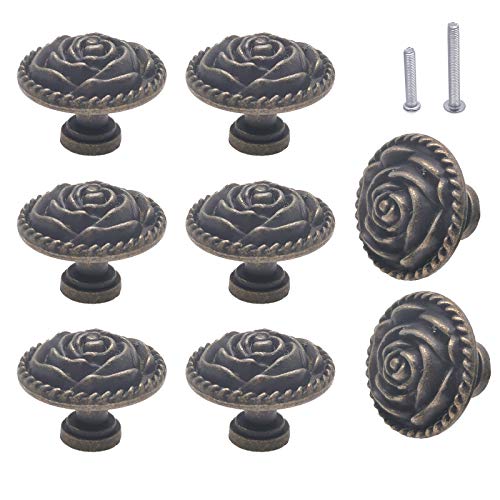 Vintage Rose Dresser Knobs, Antique Bronze Cabinet Knobs and Pulls 8 Pack - style: Vintage Rose