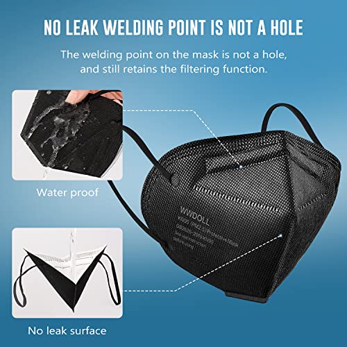 WWDOLL KN95 Face Masks 50 Pack, 5-Layer Breathable Disposable Respirator Mask for Adult Black - color: Black