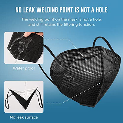 WWDOLL KN95 Face Masks 50 Pack, 5-Layer Breathable Disposable Respirator Mask for Adult Black - color: Black
