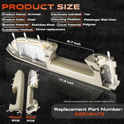 22818472 Front Right Passenger Side Armrest Repair Kit Compatible with 2010-2014 Chevy Silverado and GMC Sierra 1500 2500HD 3500HD, Designed for Door Panel with Release Handle Below Armrest, Tan - color: 22818472 Tan Passenger Side Armrest