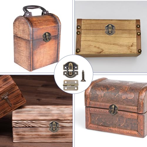 Antique Bronze Wooden Box Hinges and Latches with Matching Screws Kit, Retro Small Hinges for Jewelry Box Mini Bronze Decorative Latch Hook Hinge for Crafts Project, Jewelry Box, Small Cabinet
