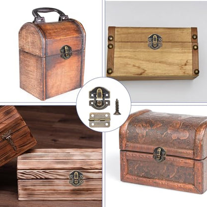 Antique Bronze Wooden Box Hinges and Latches with Matching Screws Kit, Retro Small Hinges for Jewelry Box Mini Bronze Decorative Latch Hook Hinge for Crafts Project, Jewelry Box, Small Cabinet