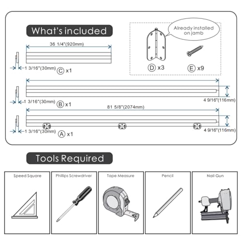 Door Jamb Frame kit with Pre-Installed Hinges & Weather Stripping, Primed Composite Door Frame Kit, Pine Wood, Assemly Required, 81.65 in x 4.57in x 1.18 in (Left Handed) - color: Pine Wood Color Left Handed