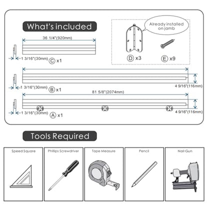 Door Jamb Frame kit with Pre-Installed Hinges & Weather Stripping, Primed Composite Door Frame Kit, Pine Wood, Assemly Required, 81.65 in x 4.57in x 1.18 in (Left Handed) - color: Pine Wood Color Left Handed