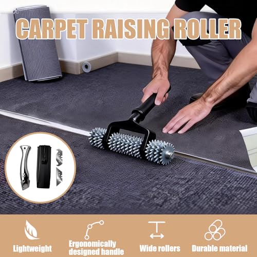 Carpet Patch Repair Kit with 5-Inch Star Wheel Seam Roller, 30ft Double-Sided Carpet Joining Tape and Fixed Blade Roofing Knife, DIY Carpets Repair Kit for Carpet Maintenance Tasks