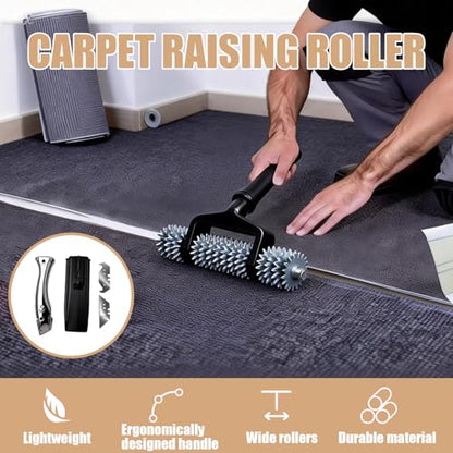 Carpet Patch Repair Kit with 5-Inch Star Wheel Seam Roller, 30ft Double-Sided Carpet Joining Tape and Fixed Blade Roofing Knife, DIY Carpets Repair Kit for Carpet Maintenance Tasks