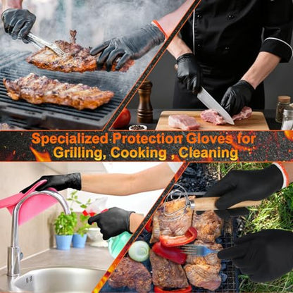 ANBOSON BBQ Gloves for Cooking Baking Grilling, 100 Count Disposable Black Nitrile Gloves and 4 Count Cotton Glove Liners Washable (6mil Nitrile, Large) - size: Large, style: 6mil Nitrile
