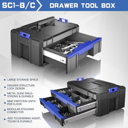 4 Tier Stackable Rolling Tool Box with Wheels | Modular Tool Organizer Box Storage System | Portable Tool Box with Drawers | Tough and Durable | for Garage Storage | Home Repairs | Professional Work - style: 4 Tier Stackable Tool Box