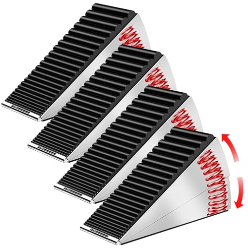 ZDZQJIA Heavy Duty Door Stoppers for Bottom of Door -Adjustable Spring Large Door Stop Wedge, Anti-Slip Rubber Grip,3" High Metal Doorstop Suits Carpet,Tile,Commercial,Home-Silver4Pc+4 Wall Protectors - color: Silver4Pc