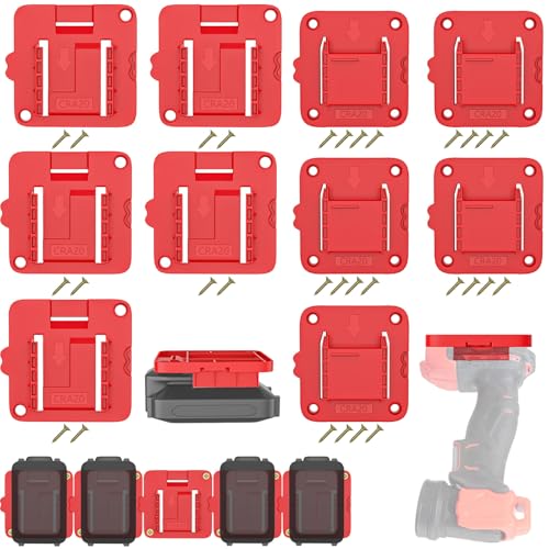 Crivnhar 10 Packs Tool Holder and Battery Mount Holder for Craftsman 20V, 5 Pack Battery Mounts Rack Fit for 20V Batteries, 5 Pack Drill Tool Hangers Storage Organizer(w/30 Screws) - color: Burgundy for CMCB204