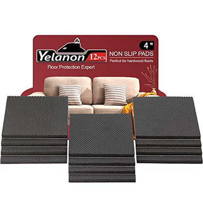 Yelanon Non Slip Furniture Pads -12pcs 4" Grippers Hardwood Floors Non Skid for Furniture Legs,Self Adhesive Rubber Furniture Feet, Anti Slide Furniture Floors Protectors for Keep Couch Stoppers - size: 12pcs 4" Square