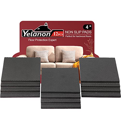 Yelanon Non Slip Furniture Pads -12pcs 4" Grippers Hardwood Floors Non Skid for Furniture Legs,Self Adhesive Rubber Furniture Feet, Anti Slide Furniture Floors Protectors for Keep Couch Stoppers - size: 12pcs 4" Square