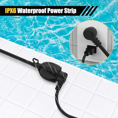 6FT Waterproof Outdoor Extension Cord,IPX6 Waterproof,Cold Weather & Fireproof,Heavy Duty 3 Prong Cable,18AWG 125V 10A,FCC/ETL Certified - size: 6FT