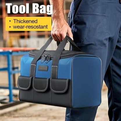 Heavy-Duty Tool Bag with Wide Mouth - Durable Polyester Material, Multiple Compartments and Pockets, No Assembly Required, for Tool Storage, Carrying and Organization