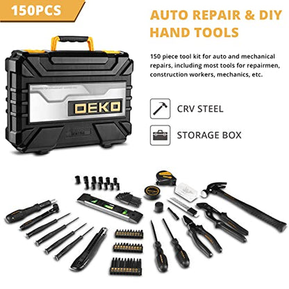 DEKOPRO 150 Piece Tool Set, General Household Hand Tool Kit, Home Repair Tool Kit with Plastic Toolbox Storage Case for DIY Project, Home Maintenance