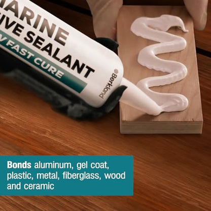 Marine Adhesive Sealant 4000 UV, 10 oz White — Semi-Permanent Watertight Bond Above & Below Waterline, UV Resistant Marine Caulk for Boats, Decks, Hatches & Fittings by Berkland, Compare to 4200