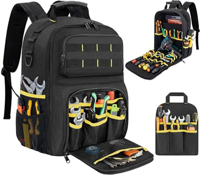 Backpack Tool Bag with Movable Base Plate, Heavy Duty Tool Storage with Removable Tool Organizer, Durable Water Resistant for Electricians & Home Repair-Version 4.0- Black&Yellow - color: Black&Yellow